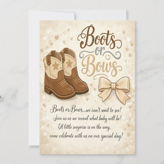 Convite Boots and Bows Gender Reveal Invitation (Frente)