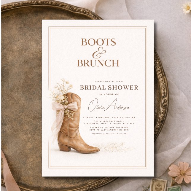Convite Boots and Brunch Floral Bow Bridal Shower (Criador carregado)