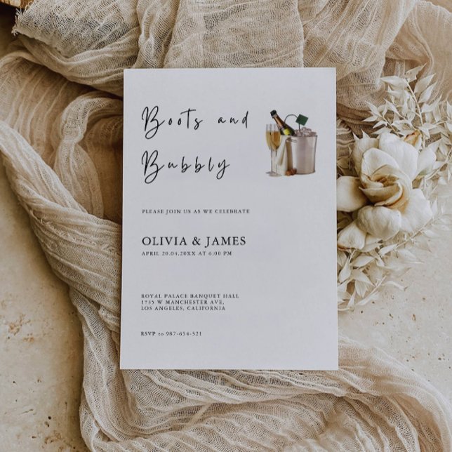 Convite Boots and Bubble Chá de panela (Boots And Bubbly Bridal Shower Invitation)