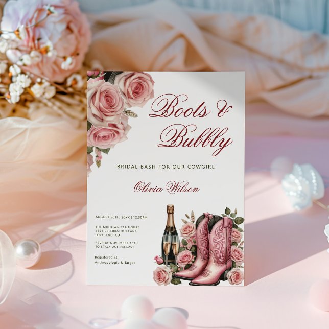 Convite Boots and Bubble Western Cowboy Chá de panela (Boots And Bubbly Western Cowboy Bridal Shower Invitation, Brews & Bubbly Couples Shower Invitation)