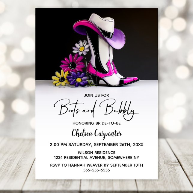 Convite Boots and Bubbly Bridal Shower (Criador carregado)