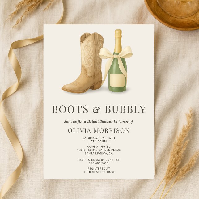 Convite Boots and Bubbly Elegant Bow Bridal Shower (Criador carregado)
