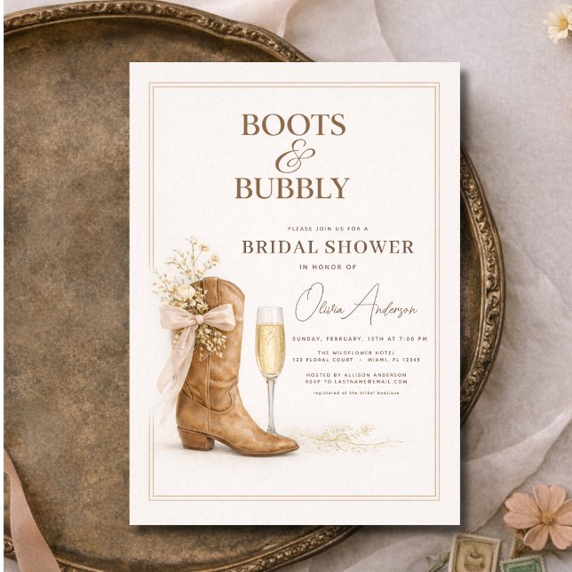 Convite Boots and Bubbly Floral Bow Bridal Shower (Criador carregado)