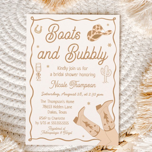 Convite Boots and Bubbly Western Bridal Shower Invitation (Criador carregado)