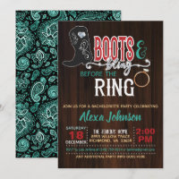 Boots & Bling Before Ring Invitation - Turq