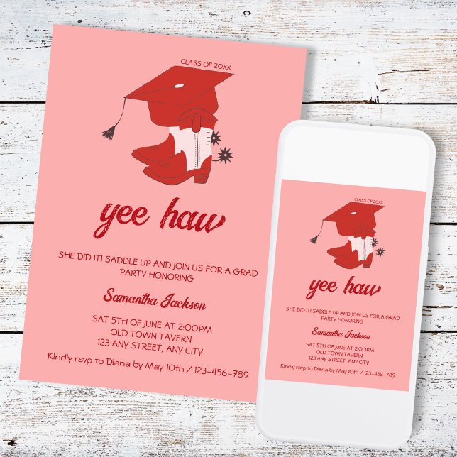 Convite Boots & Bonés do Cowboy do País Ocidental (Western Country Cowboy Boots & Cap Graduation Invitation)
