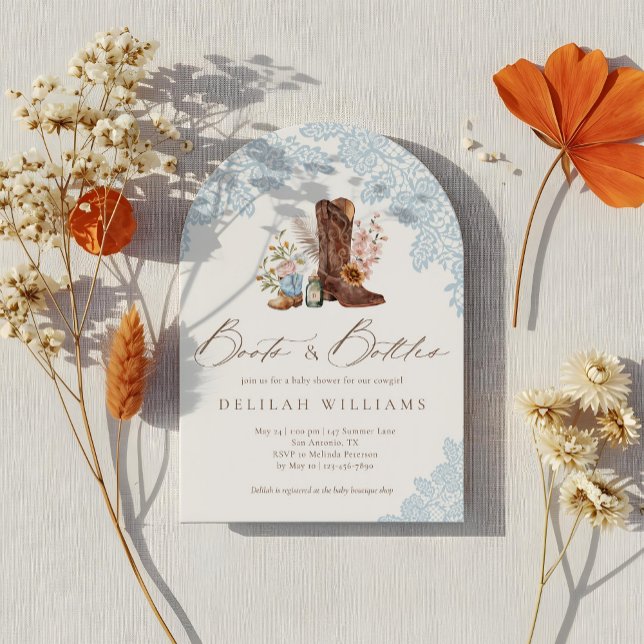 Convite Boots & Botles Blue Cowboy Chá de fraldas Ocidenta (Boots & Bottles Blue Cowboy Western Baby Shower Invitation)