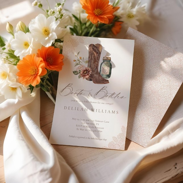 Convite Boots & Botles Chic Cowgirl Western Chá de fraldas (Criador carregado)