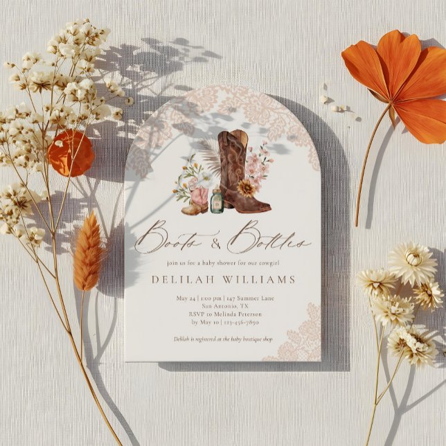 Convite Boots & Botles Pink Cowgirl Western Chá de fraldas (Boots & Bottles Pink Cowgirl Western Baby Shower Invitation)