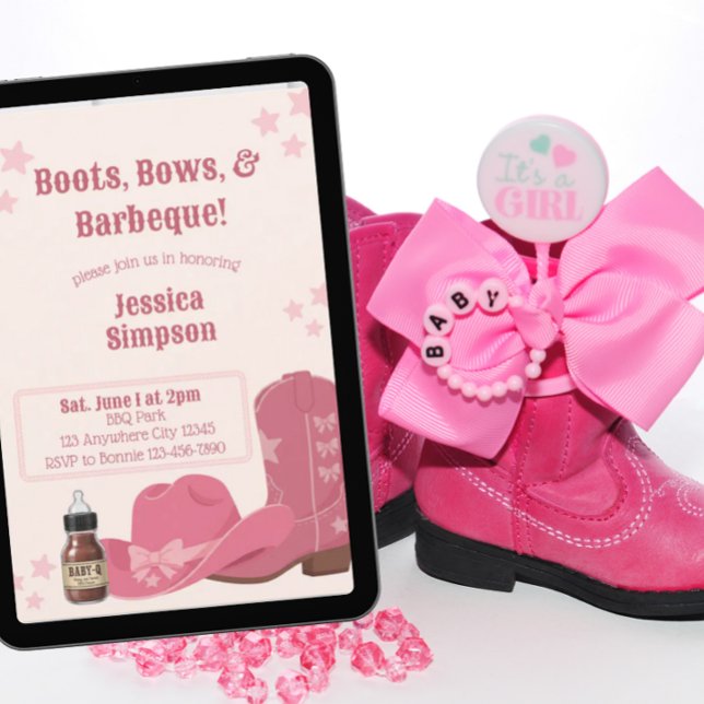 Convite Boots Bows & BBQ Pink Baby Shower (Criador carregado)