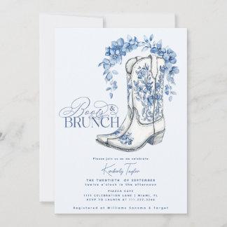 Convite Boots & Brunsty Chá de panela Floral Azul