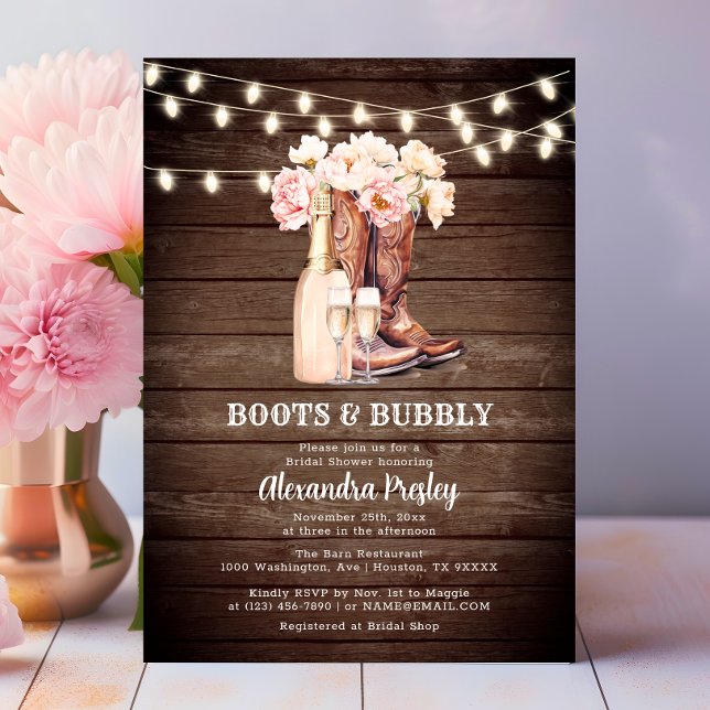 Convite Boots & Bubble Russ Cowgirl CHÁ DE PANELA Floral (Boots & Bubbly Rustic Cowgirl BRIDAL SHOWER Invitation)