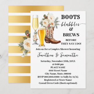 Convite Boots Bubbles & Brews Winter Bridal Shower