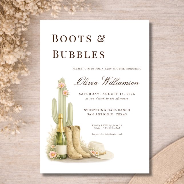 Convite Boots & Bubbles Coquette Chá de Bebê Western (Criador carregado)