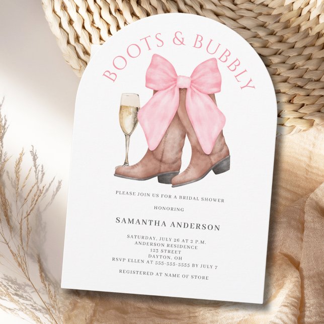 Convite Boots Bubbly Western Aquarela Chá de Noiva  (Criador carregado)