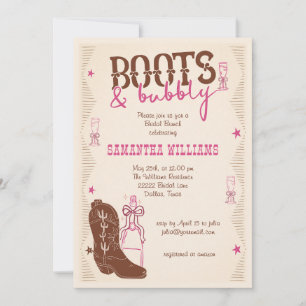 Convite Boots & Bubbly Western Cowgirl Chá de Noiva