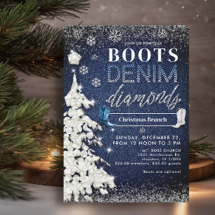 Convite Boots Denim Diamantes Blue Christmas Church