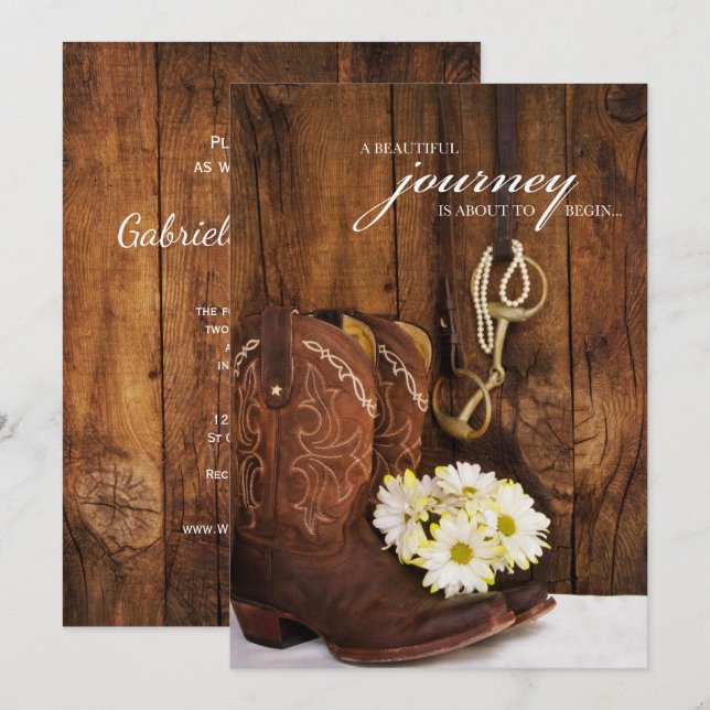 Convite Boots do Cowboy, Daisies e Casamento de Bits de Ca (Frente/Verso)