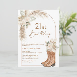 Convite Boots Floral aniversário de 21 anos do Boho Beige