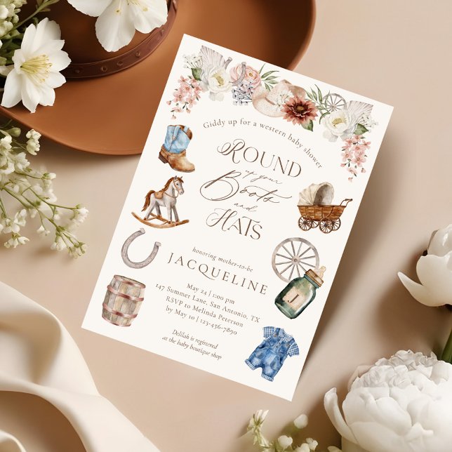 Convite Boots & Hats Wild West Cowboy Chá de fraldas (Boots & Hats Wild West Western Cowboy Baby Shower Invitation)