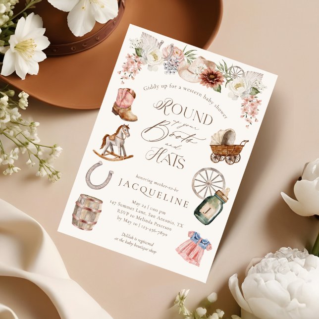 Convite Boots & Hats Wild West Cowgirl Chá de fraldas (Boots & Hats Wild West Western Cowgirl Baby Shower Invitation)