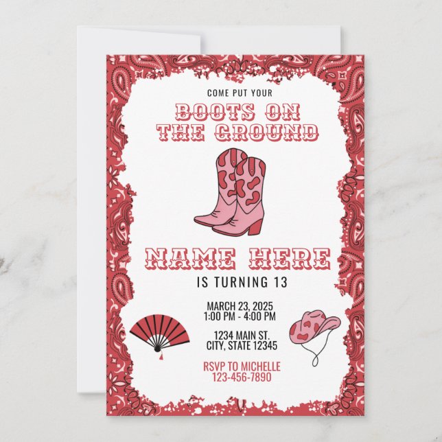 Convite Boots On The Ground Birthday Invitation (Frente)