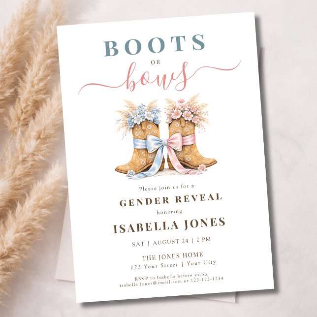 Convite Boots or Bows Western Theme Gender Reveal  (Criador carregado)