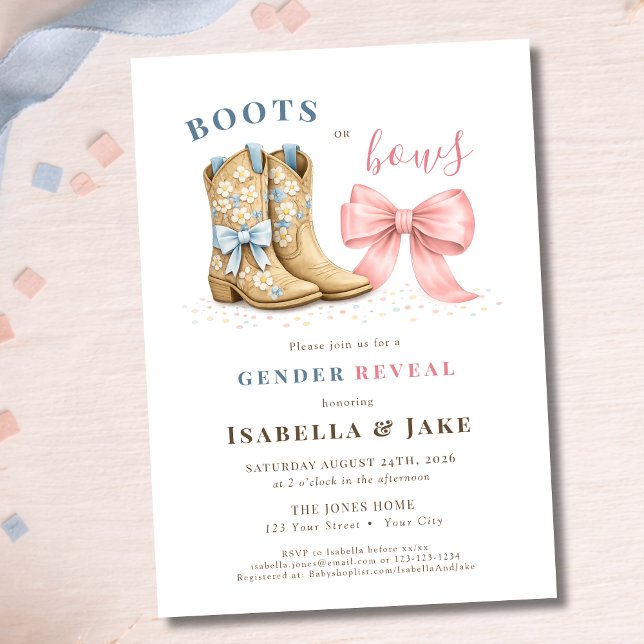 Convite Boots or Bows Western Theme Gender Reveal Party (Criador carregado)