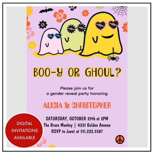 Convite Booy ou Ghoul Retro Ghost Halloween (Booy-or-Ghoul-Retro-Ghost-Halloween-Gender-reveal-Invitation-1)