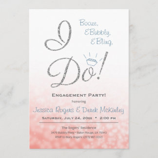 Convite Booze, Bubble e Bling, eu faço Festa de noivado ro