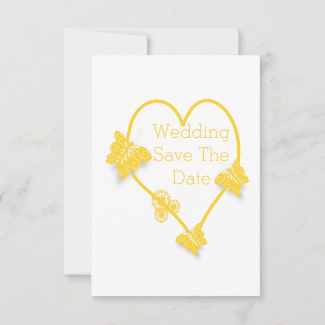 Convite Borboleta Amarela Coração Salva A Data (Frente)