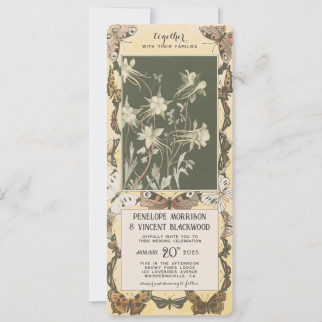 Convite Borboleta Amor e Columbines - Casamento (Frente)