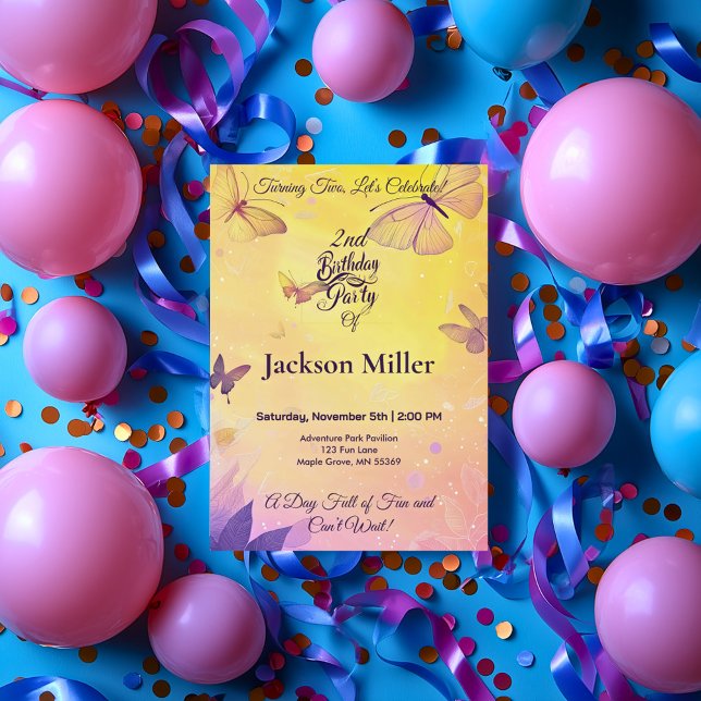 Convite Borboleta Aniversário com Tigre Adorável (Criador carregado)