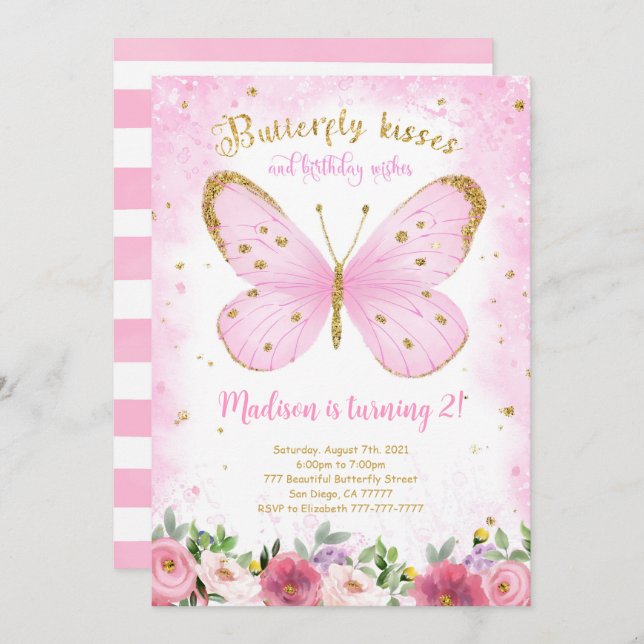 Convite Borboleta Aquarela (Frente/Verso)