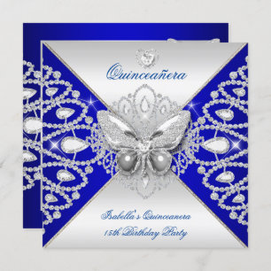 Convite Borboleta Azul de Silver Quinceanera 15