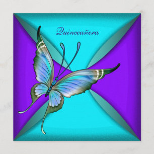 Convite Borboleta Azul Teal Quinceanera Aniversário de 15 