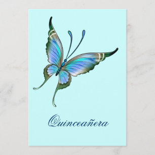 Convite Borboleta Azul Teal Quinceanera Aniversário de 15