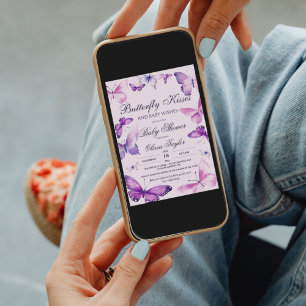 Convite Borboleta Beija Chá de fraldas Rapariga Rosa Púrpu