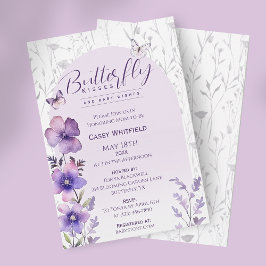 Convite Borboleta Beija Chá de fraldas Roxo Boho