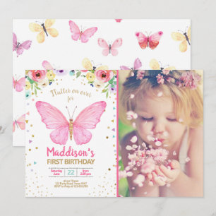 Convite Borboleta Beija Jardim Floral Confetti Aniversário