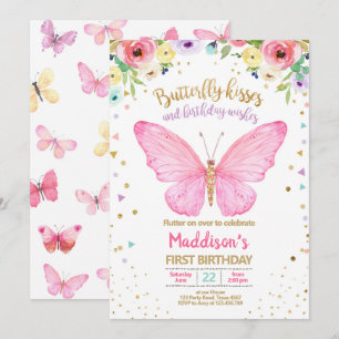 Convite Borboleta Beija Jardim Floral Confetti Aniversário