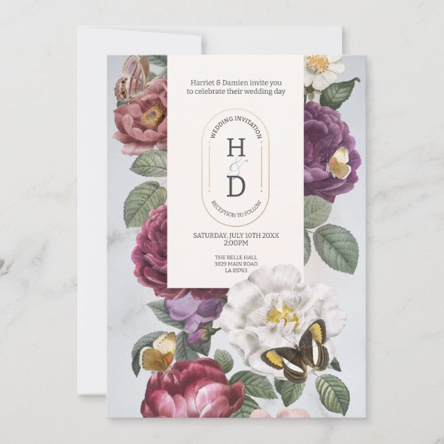 Convite Borboleta Blooms Casando Flores Modernas Verão (Frente)