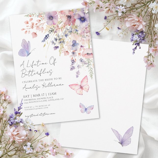 Convite Borboleta Chá de panela de flor selvagem (Butterfly Wildflower Bridal Shower Invitation)