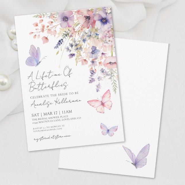 Convite Borboleta Chá de panela de flor selvagem (Lifetime Of Butterflies Wildflower Bridal Shower Invitation)