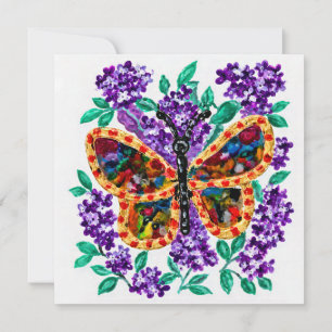 Convite Borboleta Colorida e Lilases Roxos