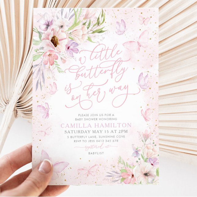 Convite Borboleta cor-de-rosa Chá de fraldas borboleta (Criador carregado)