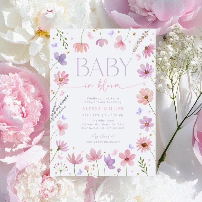 Convite Borboleta de Flor Selvagem Bebê em Chá de fraldas  (Criador carregado)