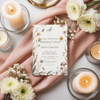 Convite Borboleta de Flor Selvagem e Casamento de Cogumelo