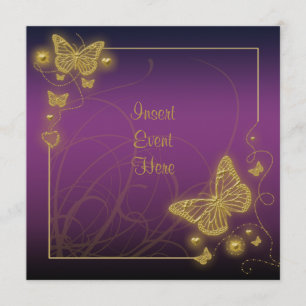 Convite Borboleta de ouro roxo redemoinhos pretos
