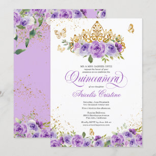 Convite Borboleta de Quinceañera e Flores de Aquarelas Ro